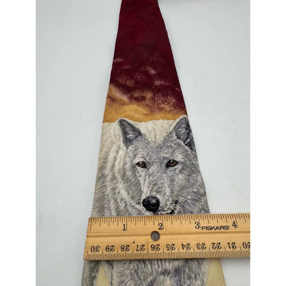 Endangered Species Arctic Wolf Silk Tie Bonnie Marris Vintage 1996 Burgundy Gray
